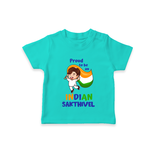 Proud to be an Indian Customized Kid T-Shirt - TEAL - 0-5 Months Old (Chest 17")