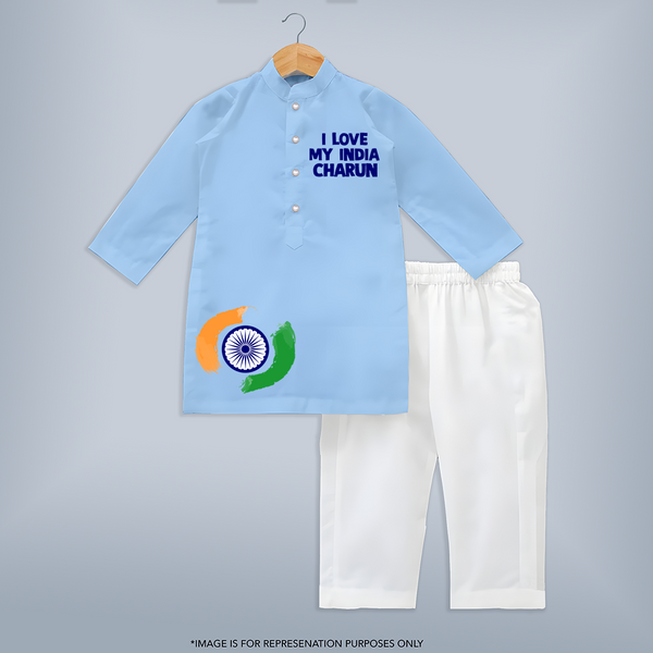 I Love My India Patriot Kurta - BABY BLUE - 3 - 6 Months Old (Chest 24", Kurta Length 14'', Waist 19", Pant Length 14")