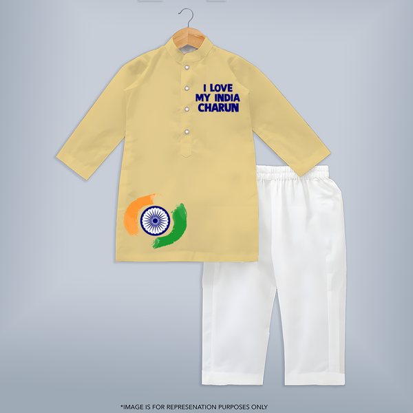 I Love My India Patriot Kurta - PASTEL YELLOW - 3 - 6 Months Old (Chest 24", Kurta Length 14'', Waist 19", Pant Length 14")