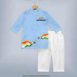 Proud Indian Tricolour Wave Kurta - BABY BLUE - 3 - 6 Months Old (Chest 24", Kurta Length 14'', Waist 19", Pant Length 14")