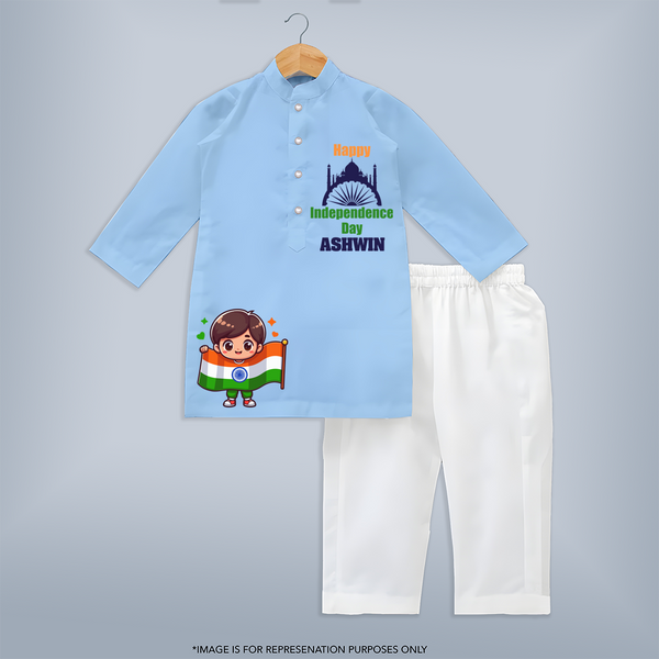 Happy Independence Day Celebration Kurta - BABY BLUE - 3 - 6 Months Old (Chest 24", Kurta Length 14'', Waist 19", Pant Length 14")