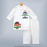 Happy Independence Day Celebration Kurta - WHITE - 3 - 6 Months Old (Chest 24", Kurta Length 14'', Waist 19", Pant Length 14")
