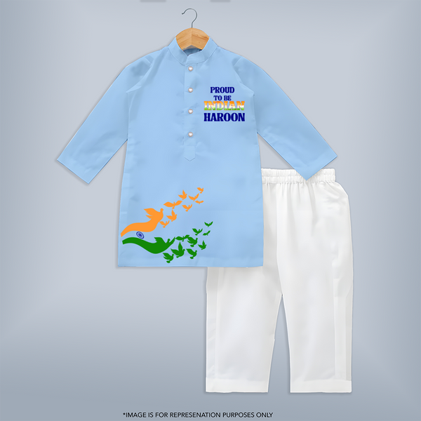 Proud to Be Indian Freedom Birds Kurta - BABY BLUE - 3 - 6 Months Old (Chest 24", Kurta Length 14'', Waist 19", Pant Length 14")