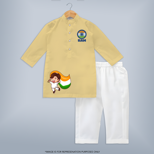 Little Patriot Tricolour Kurta - PASTEL YELLOW - 3 - 6 Months Old (Chest 24", Kurta Length 14'', Waist 19", Pant Length 14")