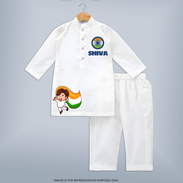 Little Patriot Tricolour Kurta - WHITE - 3 - 6 Months Old (Chest 24", Kurta Length 14'', Waist 19", Pant Length 14")