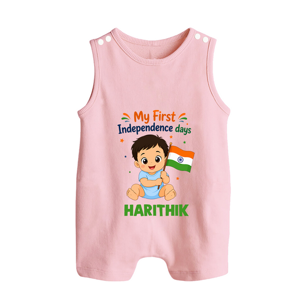My First Independence Day Flag Baby Button Romper - BABY PINK - New Born (Chest 18")
