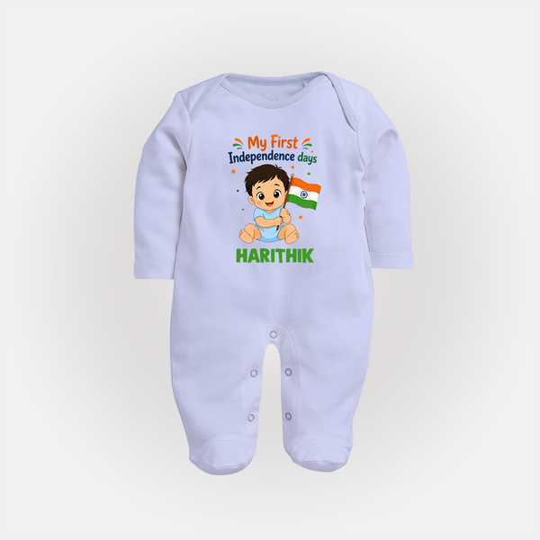 My First Independence Day Flag Baby Full Body Suit - BABY BLUE - New Born (Chest 7.5")