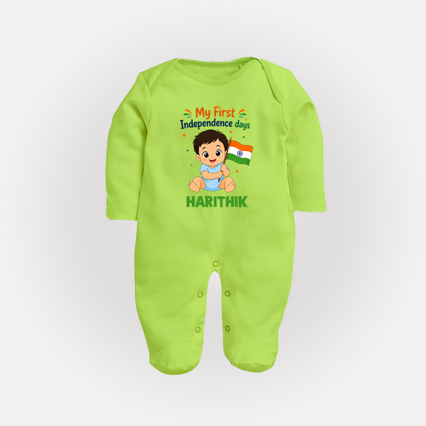 My First Independence Day Flag Baby Full Body Suit - LIME GREEN - New Born (Chest 7.5")