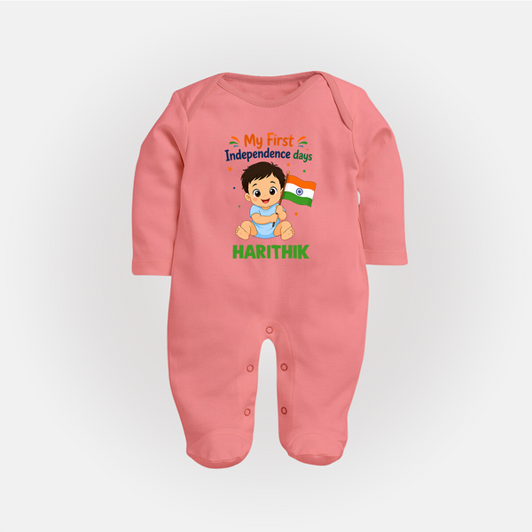 My First Independence Day Flag Baby Full Body Suit - PEACH - New Born (Chest 7.5")