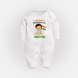 My First Independence Day Flag Baby Full Body Suit - WHITE - New Born (Chest 7.5")
