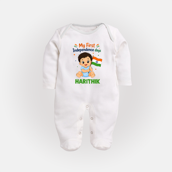 My First Independence Day Flag Baby Full Body Suit - WHITE - New Born (Chest 7.5")