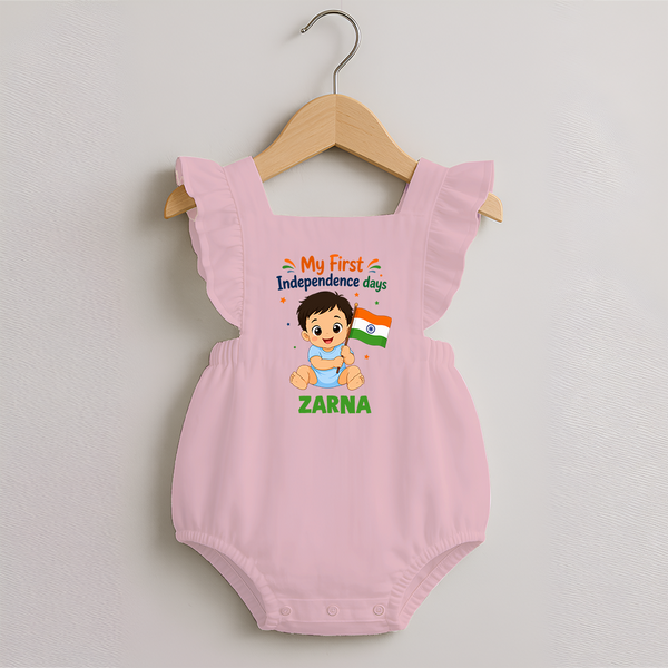 My First Independence Day Flag Baby Romper Frock - BABY PINK - 0 - 3 Months Old (Chest 19")