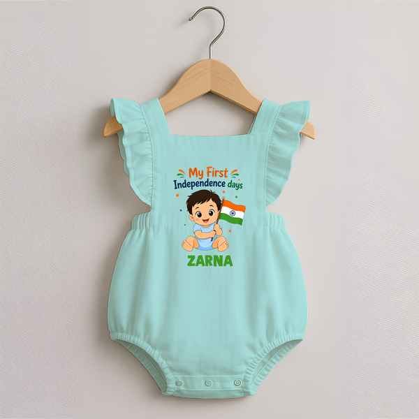 My First Independence Day Flag Baby Romper Frock - MINT GREEN - 0 - 3 Months Old (Chest 19")