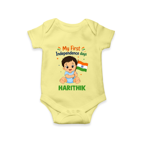 My First Independence Day Flag Baby Romper - PASTEL YELLOW - New Born (Chest 14")