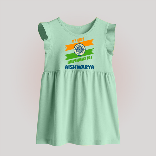 My First Independence Day Tricolour Brush Stroke Baby Frock - MINT GREEN - 0 - 3 Months Old (Chest 17")