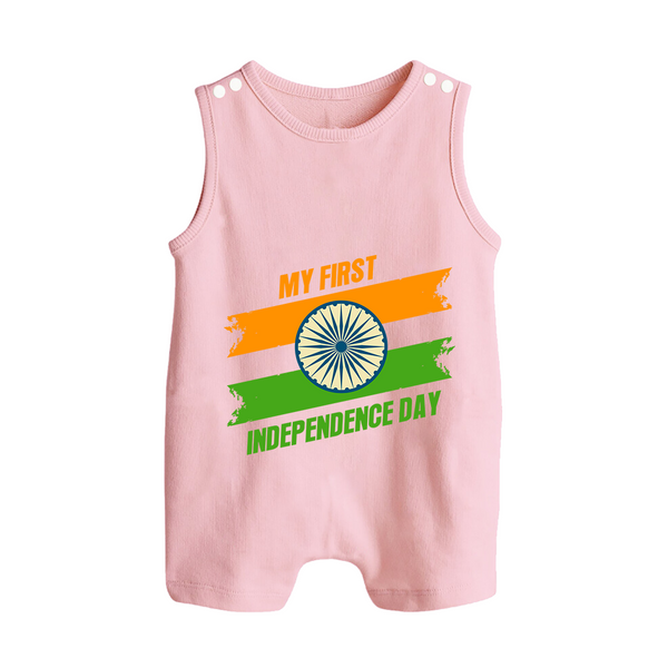 My First Independence Day Tricolour Brush Stroke Button Romper - BABY PINK - New Born (Chest 18")