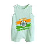My First Independence Day Tricolour Brush Stroke Button Romper - MINT GREEN - New Born (Chest 18")