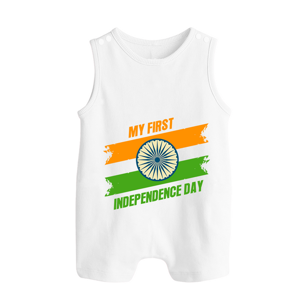 My First Independence Day Tricolour Brush Stroke Button Romper - WHITE - New Born (Chest 18")