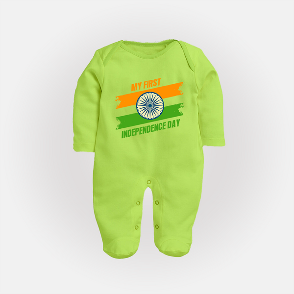 My First Independence Day Tricolour Brush Stroke Full Body Suit - LIME GREEN - New Born (Chest 7.5")