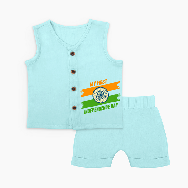 My First Independence Day Tricolour Brush Stroke JablaSet - BABY BLUE - 0 - 3 Months Old (Chest 9.8")
