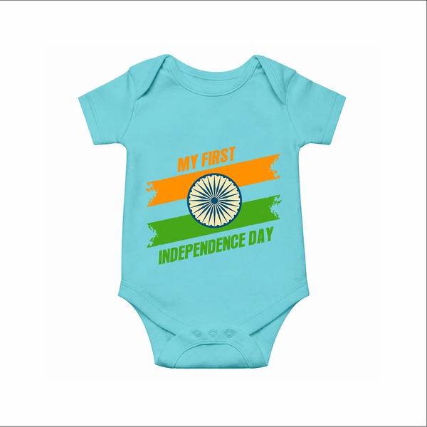 My First Independence Day Tricolour Brush Stroke Romper - ARCTIC BLUE - New Born (Chest 14")