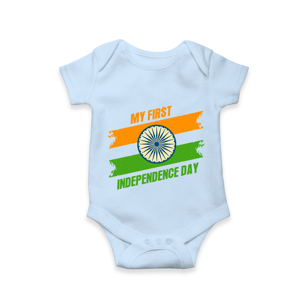 My First Independence Day Tricolour Brush Stroke Romper - BABY BLUE - New Born (Chest 14")