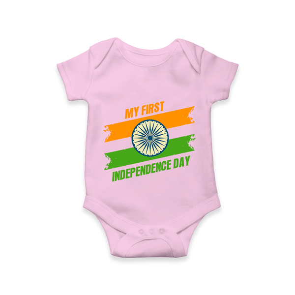 My First Independence Day Tricolour Brush Stroke Romper - BABY PINK - New Born (Chest 14")