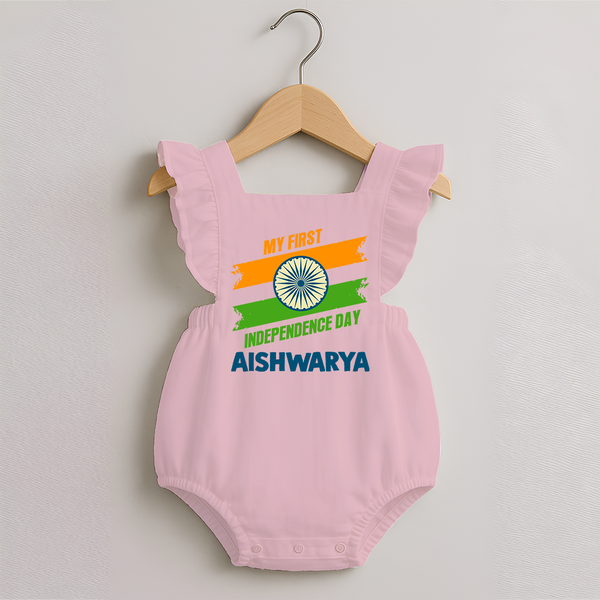My First Independence Day Tricolour Brush Stroke Romper Frock - BABY PINK - 0 - 3 Months Old (Chest 19")