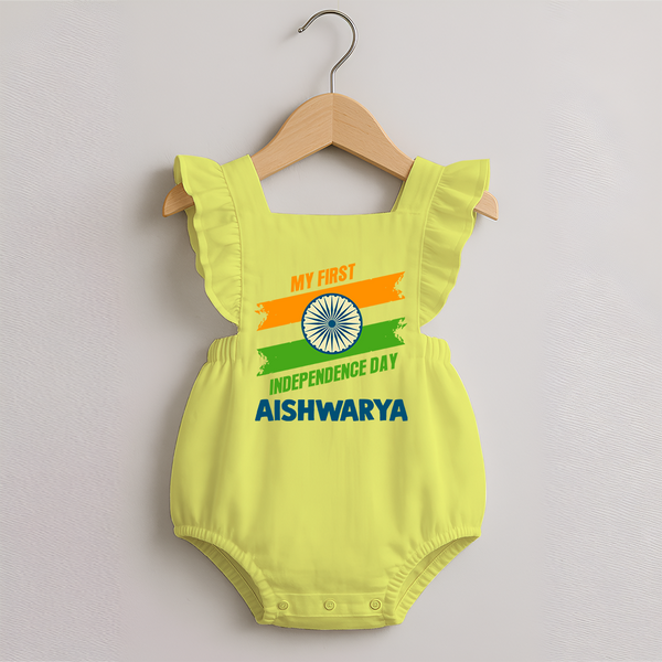 My First Independence Day Tricolour Brush Stroke Romper Frock - PASTEL YELLOW - 0 - 3 Months Old (Chest 19")