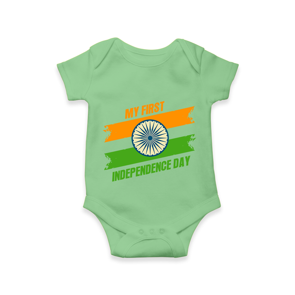 My First Independence Day Tricolour Brush Stroke Romper - GREEN - New Born (Chest 14")