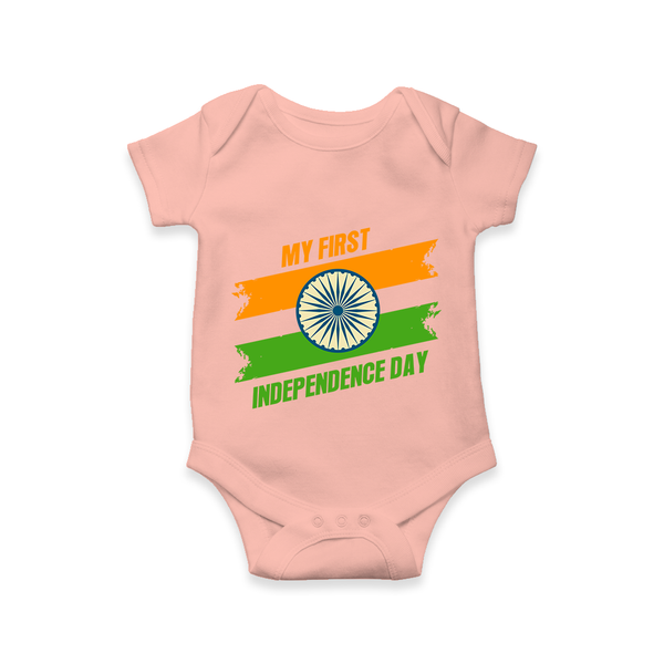 My First Independence Day Tricolour Brush Stroke Romper - PEACH - New Born (Chest 14")