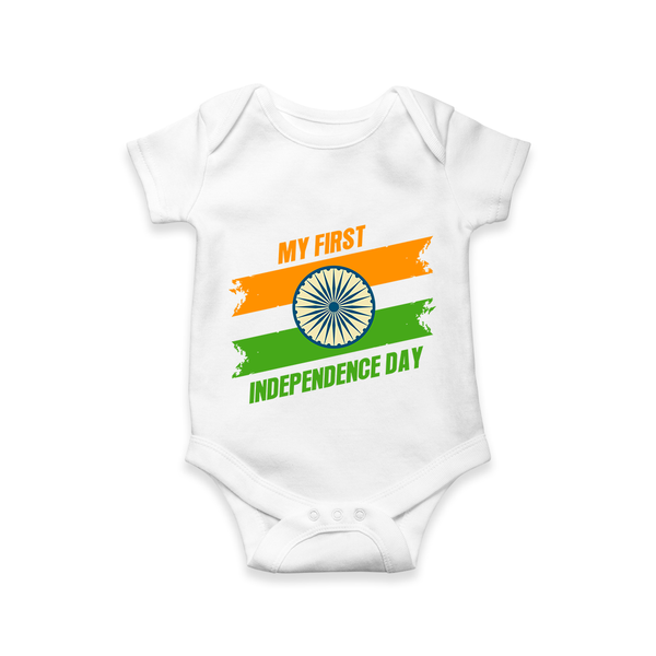My First Independence Day Tricolour Brush Stroke Romper - WHITE - New Born (Chest 14")