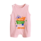 My First Independence Day Tricolour Ribbon Button Romper - BABY PINK - New Born (Chest 18")