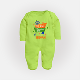 My First Independence Day Tricolour Ribbon Full Body Suit - LIME GREEN - New Born (Chest 7.5")