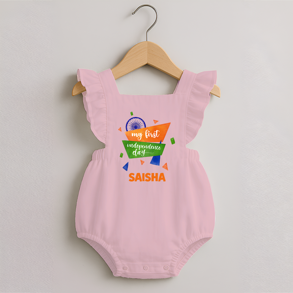 My First Independence Day Tricolour Ribbon Romper Frock - BABY PINK - 0 - 3 Months Old (Chest 19")