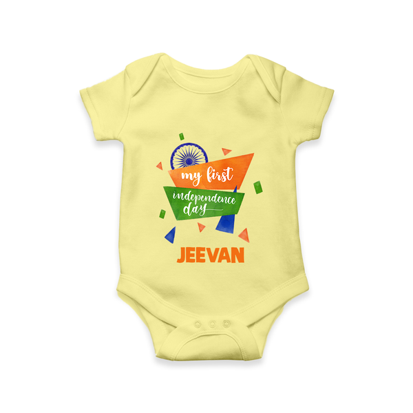 My First Independence Day Tricolour Ribbon Romper - PASTEL YELLOW - New Born (Chest 14")