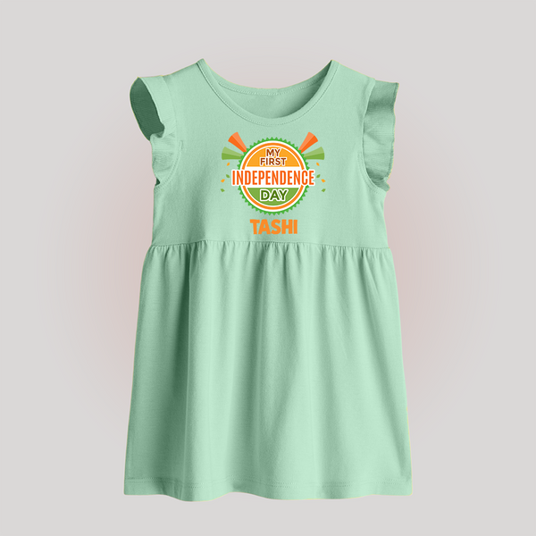 My First Independence Day Celebration Badge Baby Frock - MINT GREEN - 0 - 3 Months Old (Chest 17")