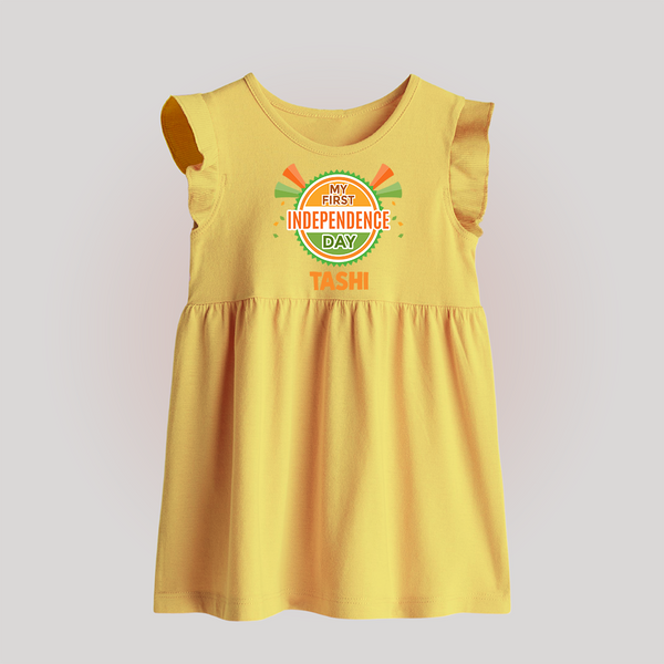 My First Independence Day Celebration Badge Baby Frock - PASTEL YELLOW - 0 - 3 Months Old (Chest 17")
