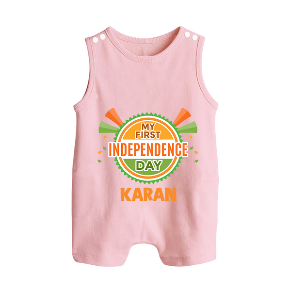 My First Independence Day Celebration Badge Button Romper - BABY PINK - New Born (Chest 18")