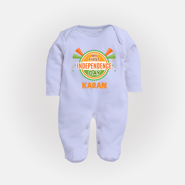My First Independence Day Celebration Badge Full Body Suit - BABY BLUE - New Born (Chest 7.5")