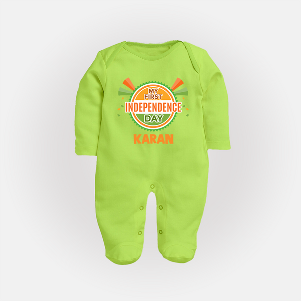 My First Independence Day Celebration Badge Full Body Suit - LIME GREEN - New Born (Chest 7.5")