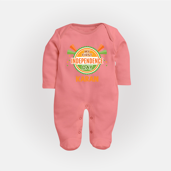 My First Independence Day Celebration Badge Full Body Suit - PEACH - New Born (Chest 7.5")
