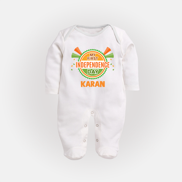 My First Independence Day Celebration Badge Full Body Suit - WHITE - New Born (Chest 7.5")