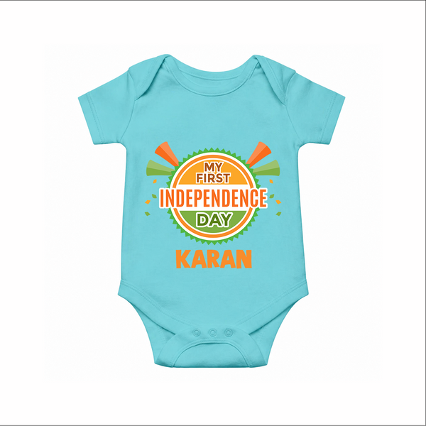 My First Independence Day Celebration Badge Romper - ARCTIC BLUE - New Born (Chest 14")