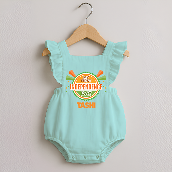 My First Independence Day Celebration Badge Romper Frock - MINT GREEN - 0 - 3 Months Old (Chest 19")