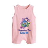 My First Independence Day Peacock Pride Button Romper - BABY PINK - New Born (Chest 18")
