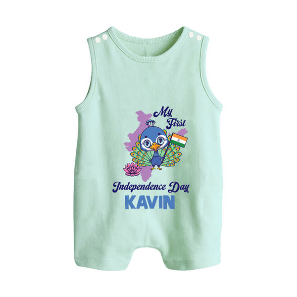 My First Independence Day Peacock Pride Button Romper - MINT GREEN - New Born (Chest 18")