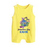 My First Independence Day Peacock Pride Button Romper - PASTEL YELLOW - New Born (Chest 18")