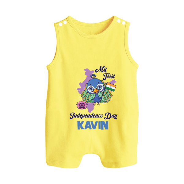 My First Independence Day Peacock Pride Button Romper - PASTEL YELLOW - New Born (Chest 18")