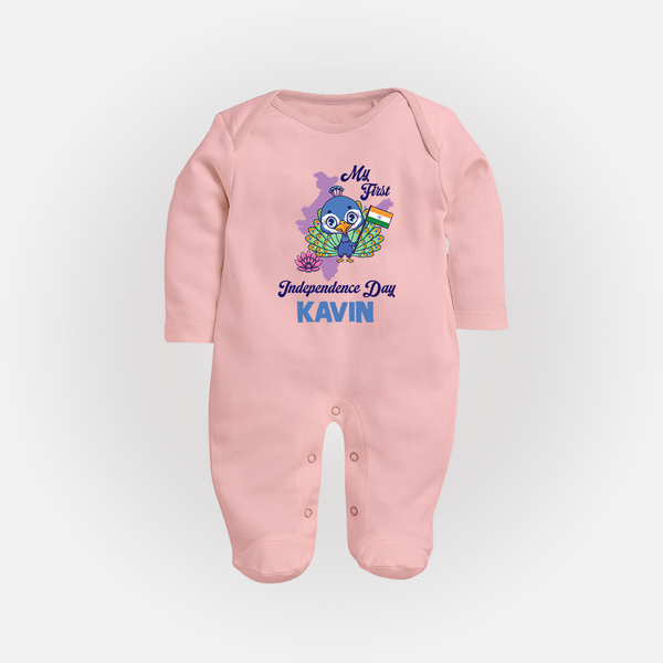 My First Independence Day Peacock Pride Full Body Suit - BABY PINK - New Born (Chest 7.5")